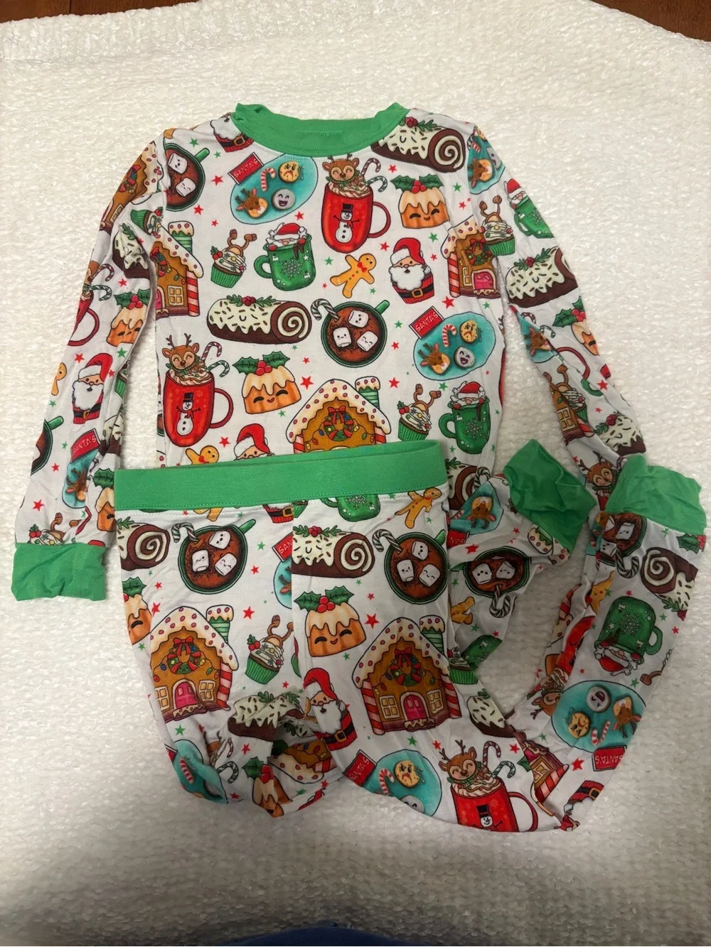 Kids Holiday Bamboo Pajamas in White and Green